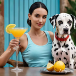 ragazza con cane dalmata e uncocktail