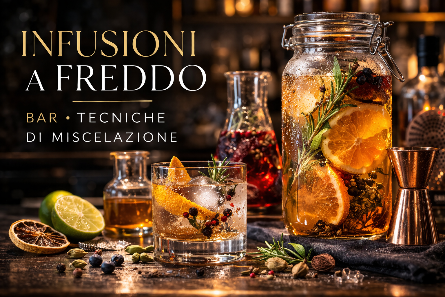 infusione a freddo botaniche e spirits in vaso di vetro