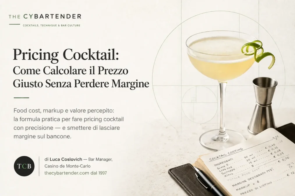 Bar pricing cocktail: calcolo food cost e markup per margini sicuri
