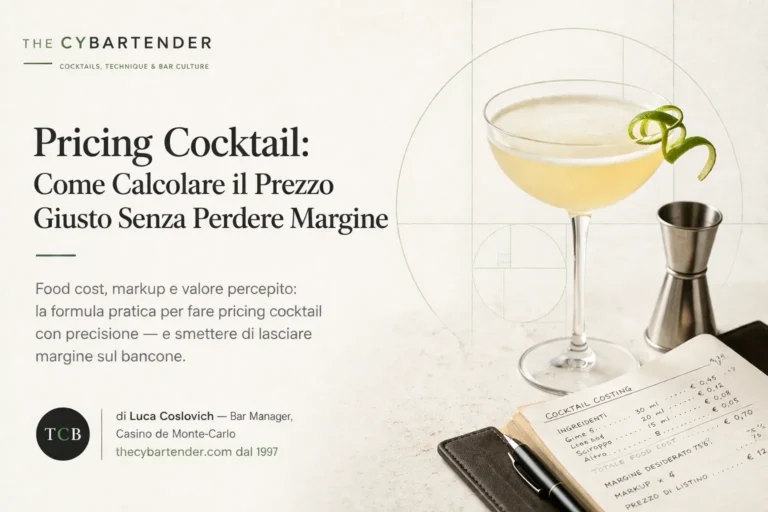 Bar pricing cocktail: calcolo food cost e markup per margini sicuri